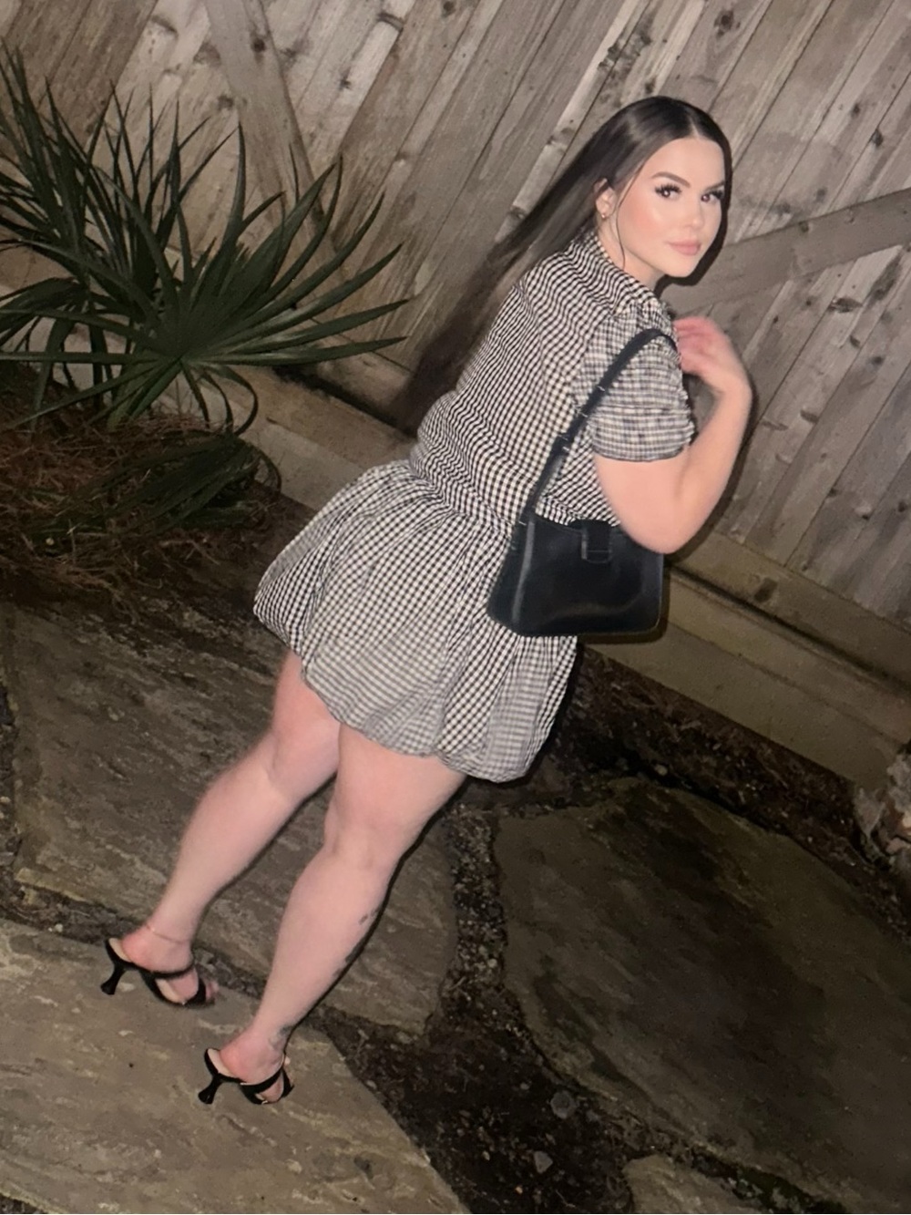 Gingham Short Sleeve Romper - Black/White - Picture 2 of 3